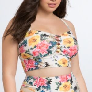 Torrid White w/ Floral Lattice Front Bikini Top